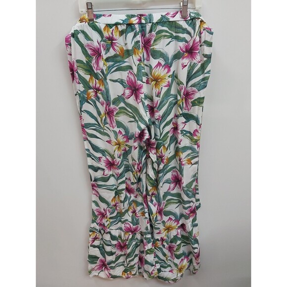 Women's Soho Ny&Co Multicolor Floral Flare Pants With Belt Size Large - Picture 2 of 5
